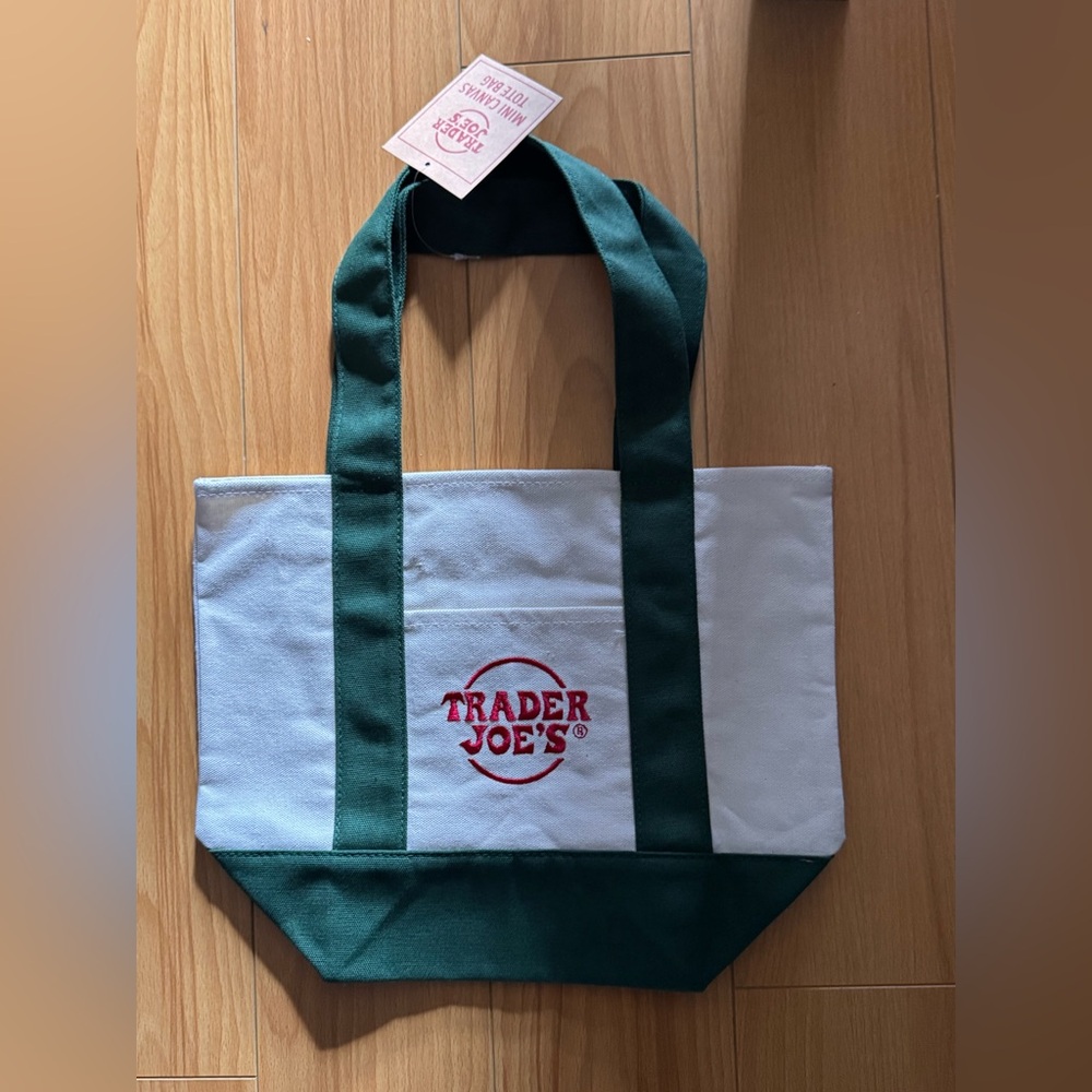 Trader Joe's Green and White Canvas Tote Bag
